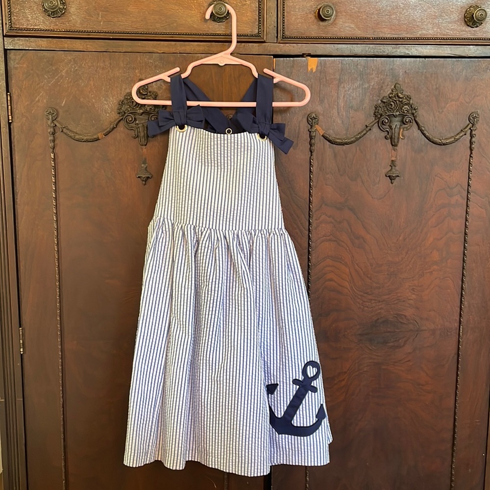 Tahari nautical sleeveless seersucker dress